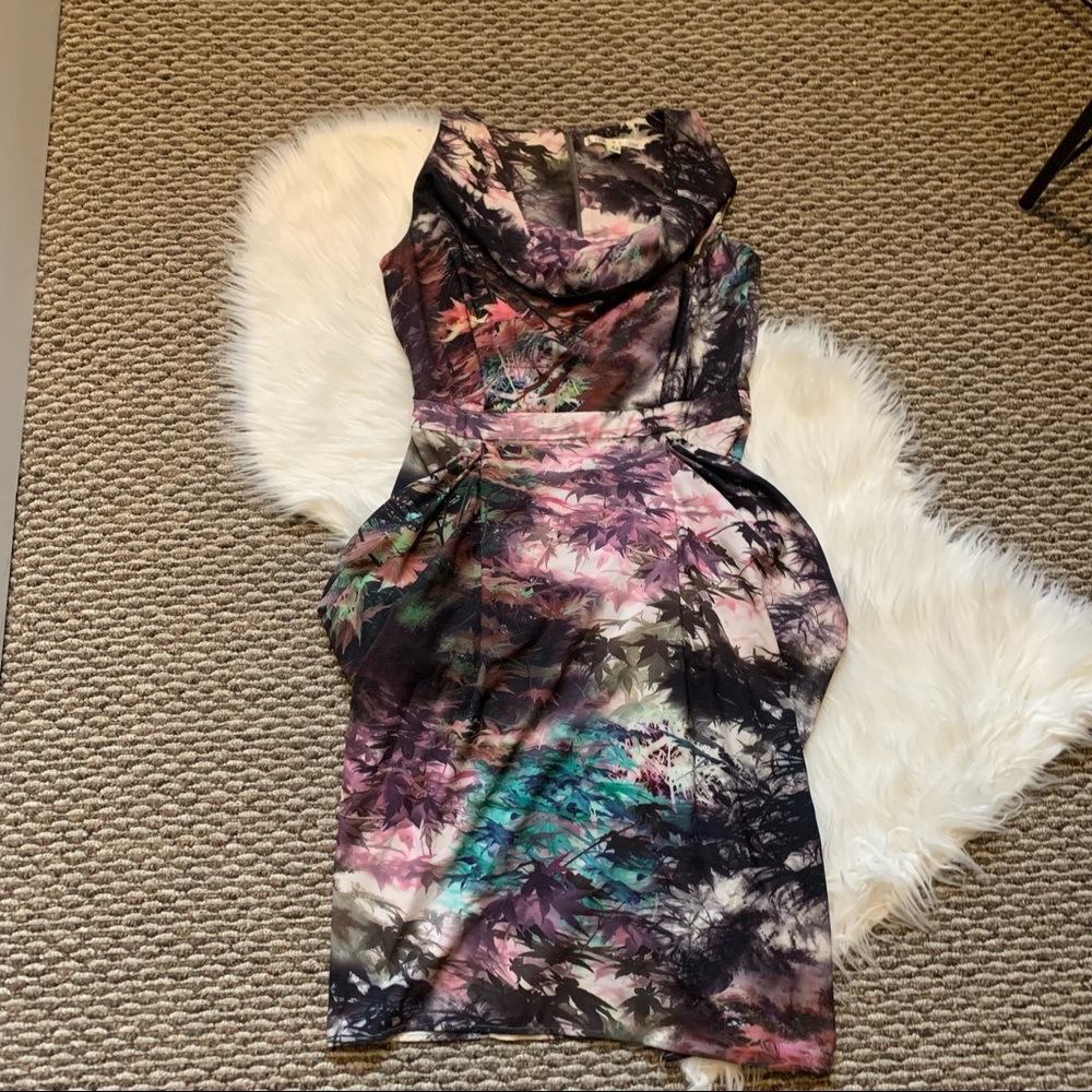 Uttam Boutique Dress Event Cocktail Size Small Leaves Forest Colorful